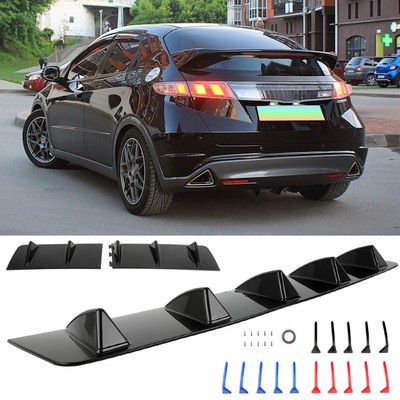 For Honda Civic Hatchback Gloss Black Rear Bumper Diffuser Shark Fins Spoiler