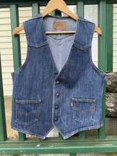 Vintage Levis 1980s Country Yellowstone Western Denim Orange Tab Jean Vest