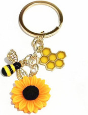 Sunflower Bee Bag Charm, Cute Floral Women Keychain Sunflower-a
