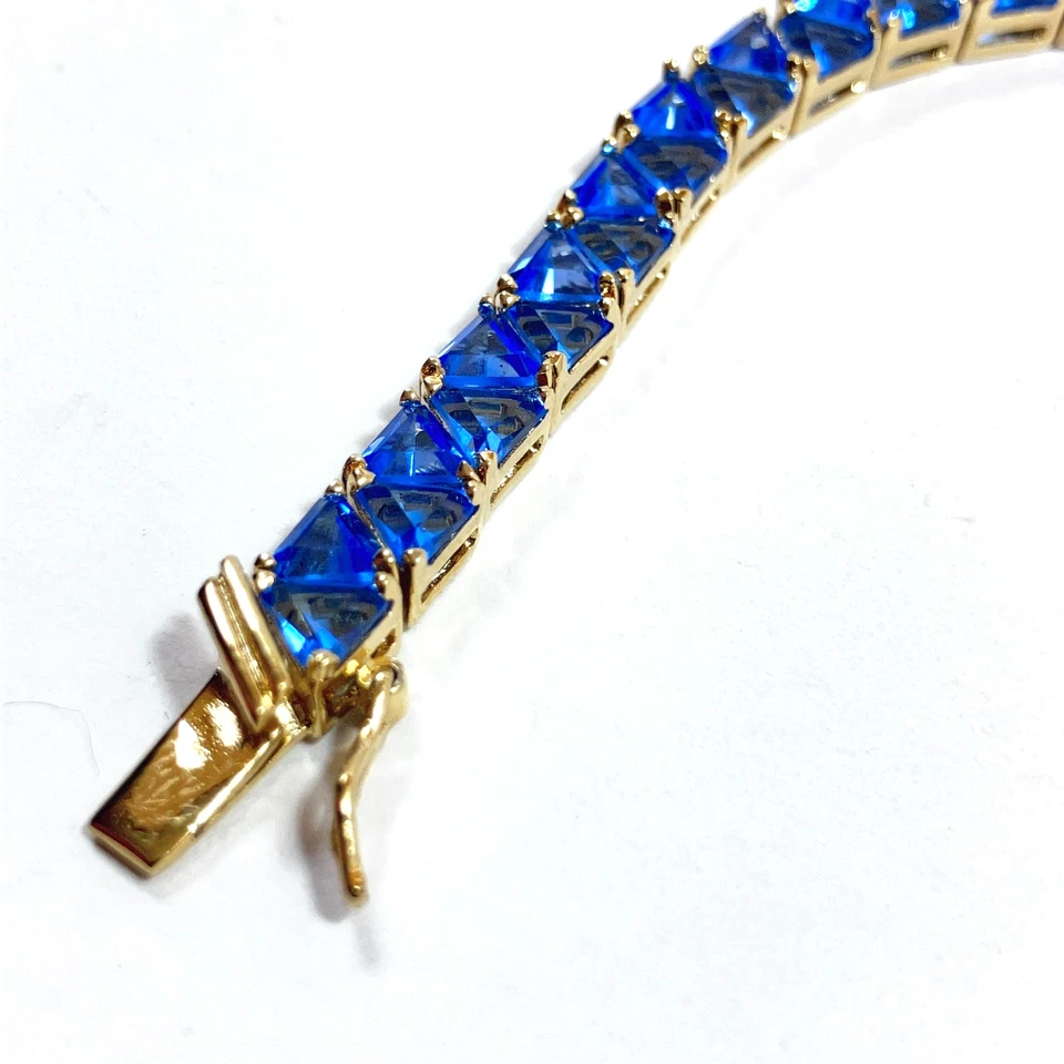 Brazalete Tenis Suzanne Somers Plata Esterlina Tono Oro Circonita Azul 7.2" con Caja Foto 4 de 4