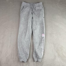 Champion Sweatpants Girls Medium Gray Fleece Jogger Pants Script Logo Cuffed