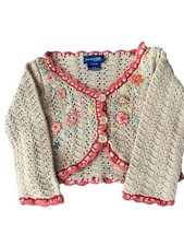 Baby Girls GENUINE KIDS From OSHKOSH Tan w/ Embroidered Flowers Sweater sz 2T