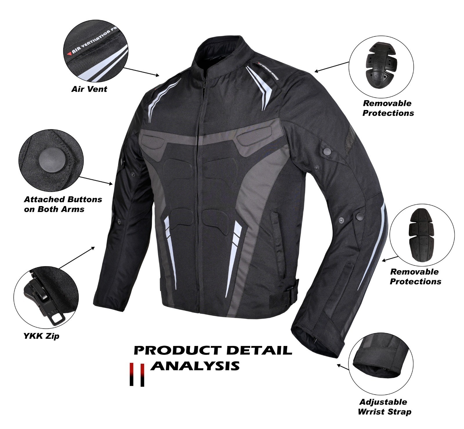 Giacca Moto Tecnica Protezioni CE Giubbotto Motociclista Tessuto Touring EM-GM-1 foto 4