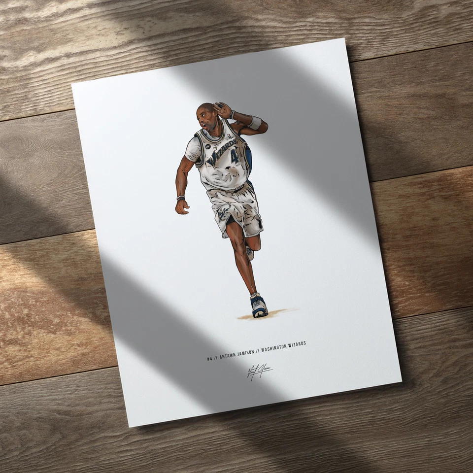 Póster de Antawn Jamison Washington Wizards ilustración de baloncesto impresión artística 8x10 Foto 3 de 4