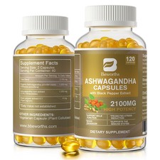 Organic Ashwagandha Capsules High Quality Dietary Supplement,120 Veg Softgels