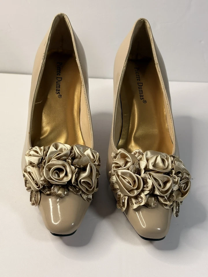 Zapatos Pierre Dumas Mujer Tacones 7M Cuero Tostado Charol Gatito Tacones Diseño Rosa Foto 2 de 4