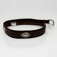 Geniune Leather Belt Women's Brown 28"-32" Stag Concho Braided Details Metal Tip