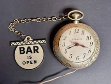SPARTUS Novelty Bar Wall Clock Runs Backwards Pocket Watch Style 9x14” Works!