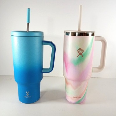 Hydro Flask 2 Tumbler Lot Lids and Straws Pink Multi Blue Water Beverage