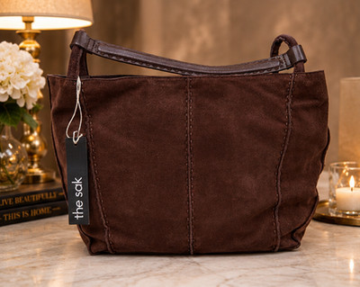The Sak Los Feliz Suede Shoulder Bag Mahogany Brown Leather Strap NWT