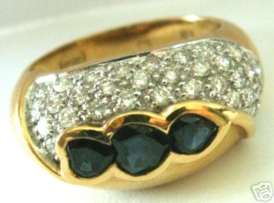 BIG FINE VINTAGE 18K 1CT DIAMOND & 0.80CT SAPPHIRE RING