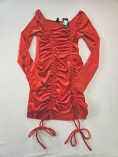 Wild Fable Solid Red Long Sleeve Ruched Bodycon Dress Size M Velour Fabric CUTE