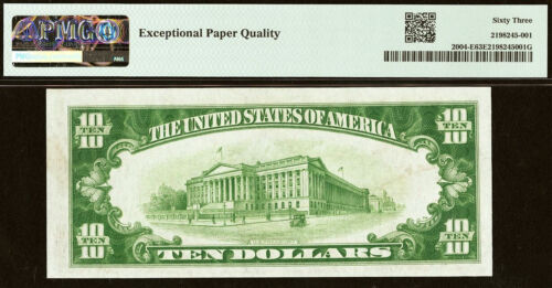1934 $10 Federal Reserve Note PMG 63EPQ - Richmond - Light Green Seal -Fr 2004-E - Picture 3 of 3