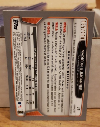 2013 Bowman Chrome Madison Bumgarner Blue Refractor #/250 Giants - Bild 2 von 2