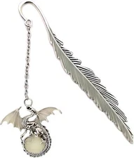 Vintage Feather Dragon Metal Bookmark, Glow in The Dark Dragon Gift, Fantasy Boo