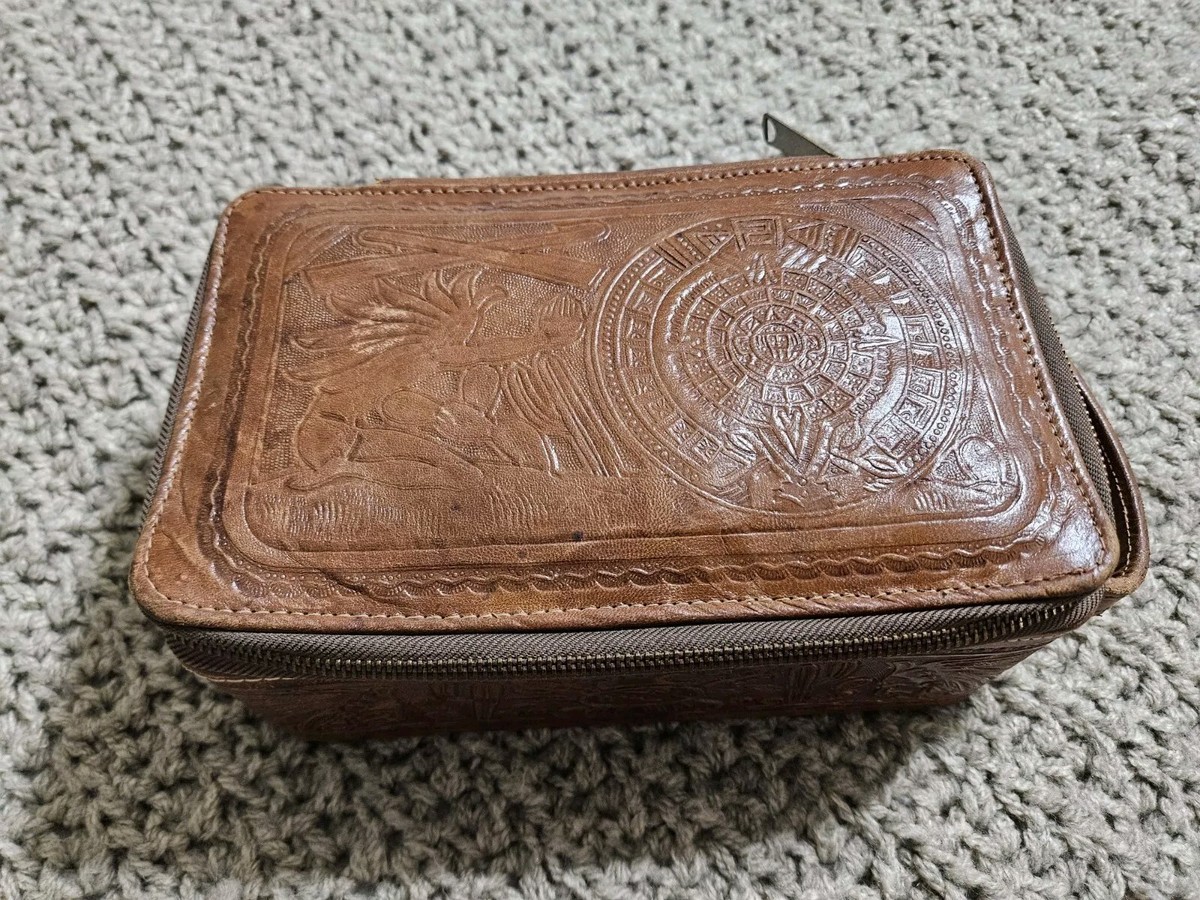 Antique Vintage 1930s Tooled Leather Toiletry Bag Great Condition