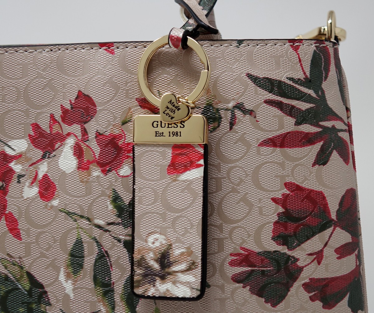 New GUESS Womens Logo Debossed Floral Satchel Crossbody Bag