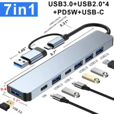 7 in 1 Multi-port Type C To USB-C 4K HDMI Adapter USB 3.0 Cable Hub For Macbook