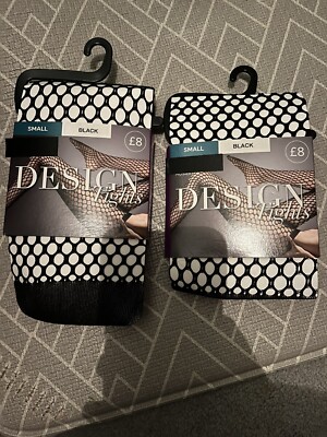 2x M&S Marks Spencer Design Fishnet Tights Black Small RRP £8