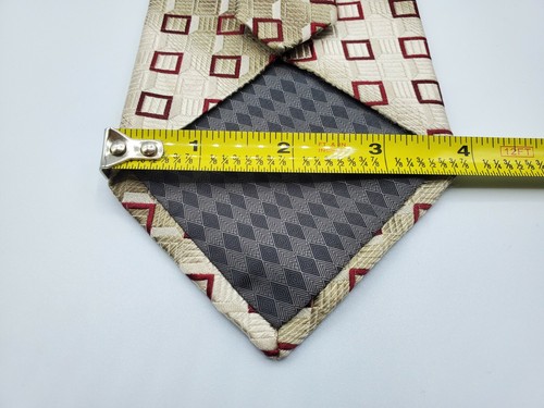 Piattelli – Corbata Platino 100% Seda Oro Rojo Cuadrados Geométricos L 59" W 3 7/8" - Imagen 5 de 5