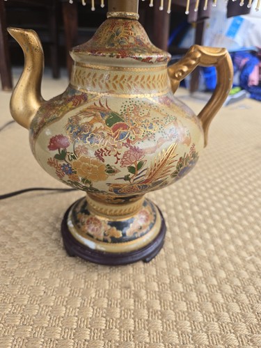 Vintage Chinese Hand Painted Teapot Lamp With Shade Read - Picture 2 of 14