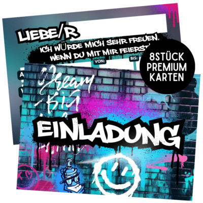 8 Stück Graffiti Einladungskarten Kindergeburtstag Mädchen & Jungen Geburtstag