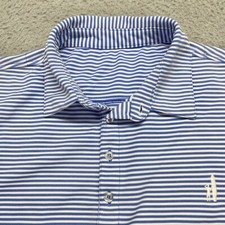Johnnie-O Golf Polo Shirt Mens XL Blue Striped Short Sleeve AU Flag Performance