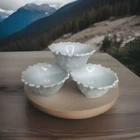 Vintage Indiana Milk Glass Bowls White Cabbage Rose Leaf Set Of 3 -Footed