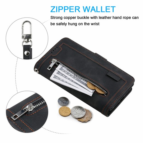 Leather Zipper Wallet Flip Phone Case For iPhone 13 12 11 Pro Max XR 6 7 8 SE - Picture 30 of 40
