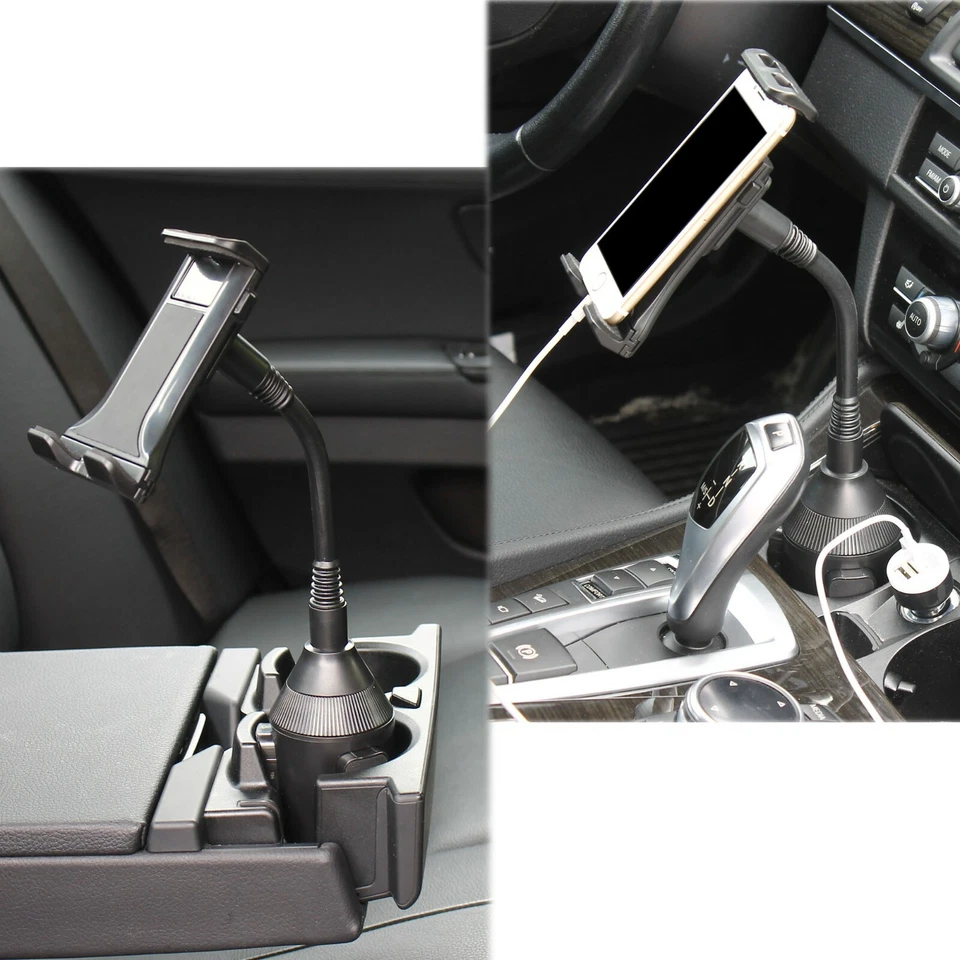 Suporte de copo de carro ajustável para tablets iPads telefone 4,7"~ 10" com alimentação USB - Imagem 2 de 4