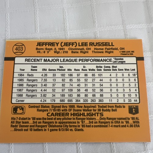 1988 Jeff Russell Donruss Baseball Card #403 Rare - Picture 3 of 5