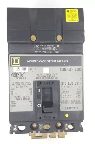 SQUARE D FH36015 15AMPS 3 POLOS INTERRUPTOR AUTOMÁTICO 600VAC 250VDC - Imagen 2 de 12
