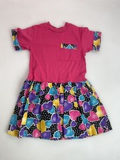 Vtg 80's T Shirt Tutu Dress Pink w/ Hearts Print Girls 6 Amazing
