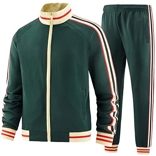 Men Track Suits Sets Long Sleeve Full-zip Sweatsuit Active