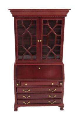 Puppenstube Mahagoni Sekretär Schreibtisch & Schrank Miniatur Arbeitszimmer Büromöbel 1:12