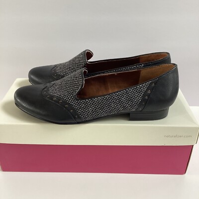 Naturalizer Lancing Tweed Black Leather flats with wingtip almond toe Sz 5.5M