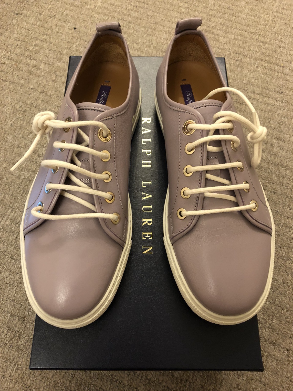 Authentic Ralph Lauren Leather Sneakers Purple Label Collection 37B RRP £395 NEW