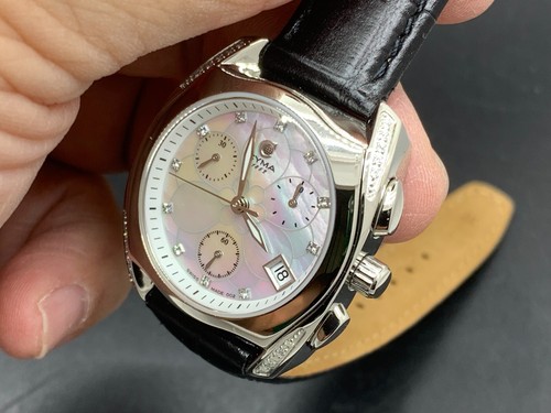 Swiss Made Cyma shell flower Dial Chronograph Date 5 Atm s/s Quartz Women Watch - Picture 7 of 20