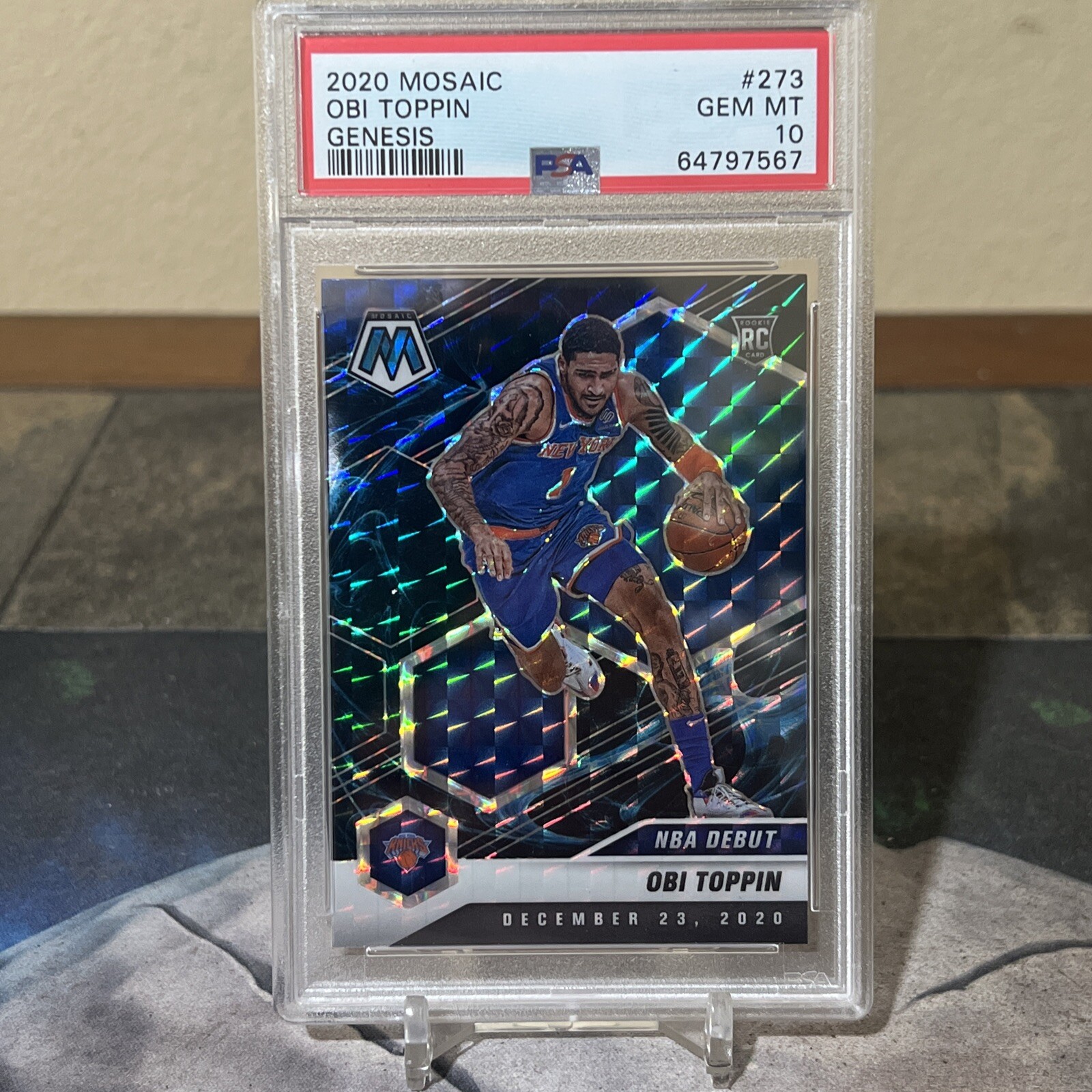 2020 Panini Mosaic Genesis Prizm #273 Obi Toppin Knicks RC Rookie PSA 10