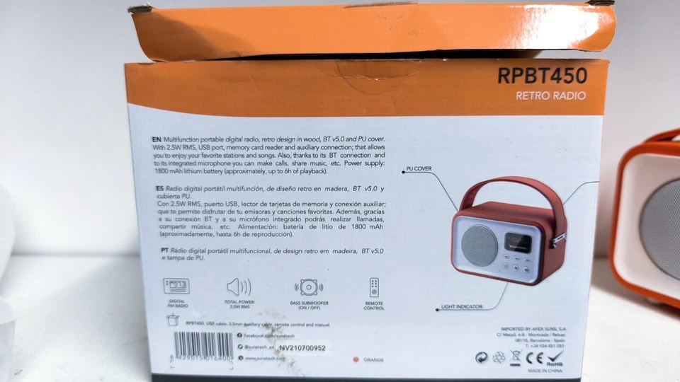 Radio retro - RPBT450OR SUNSTECH, Naranja Sin Cargador Y Sin Mando  - Imagen 2 de 4