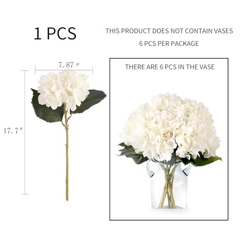 6pcs Fake Flowers Artificial Silk Hydrangea Flowers Bouquets Faux White