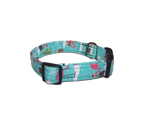 Wet Nose Designs Christmas Vacation Dog Collar Tropics Blue Flamingo Palm Tree - Picture 4 of 11