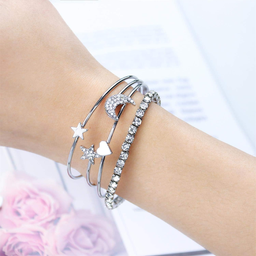 51 PCS Gold Silver Jewelry Set with 6 PCS Necklace,9 PCS Bracelet,36 PCS Layered - Picture 5 of 7