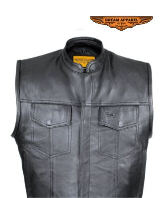 Cowhide Leather Motorcycle Club Vest Defender Vest Conceal Gun