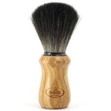 0196832 Omega BLACK Hi-Brush Series Synthetic Fiber - OLIVE WOOD Shave Handle
