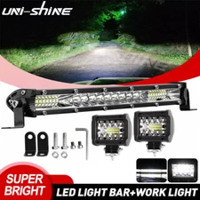 10inch 2000W LED Light Bar Combo Spot Flood Truck Offroad+2x 4" Fog Pods kits