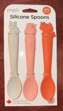 Melii Silicone Spoons Set of 3 Dog Cat Unicorn Pink Baby Feeding Utensils New