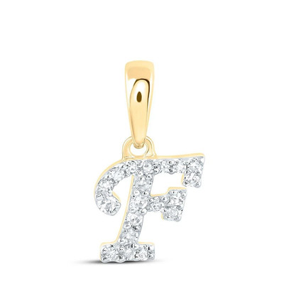 Kleiner winziger 10K Gelbgold Diamant Damen Blockschrift Initiale F Anhänger 1/20 ct