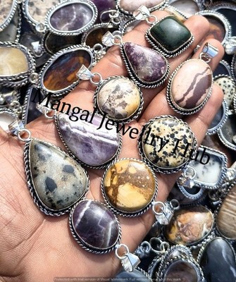 Dalmatian Jasper & Mix Gemstone 925 Sterling Silver Plated Pendants 100PCS Lot