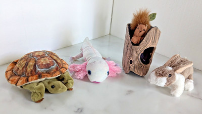 Lot of 4 Folkmanis Puppets Turtle Bunny Squirrel Axolotl Finger /Hand Puppets